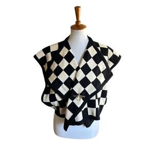 Escada Margaretha Ley Black Ivory Checkerboard Knit Vest Cardigan EU 34